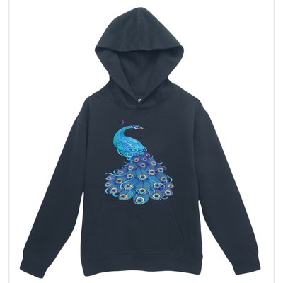 Blue Peacock Print Teal Feathers Bird Lover Urban Pullover Hoodie