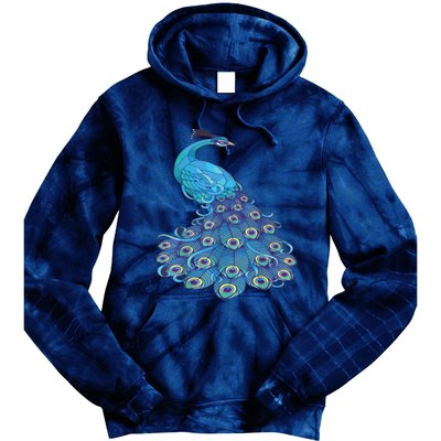 Blue Peacock Print Teal Feathers Bird Lover Tie Dye Hoodie