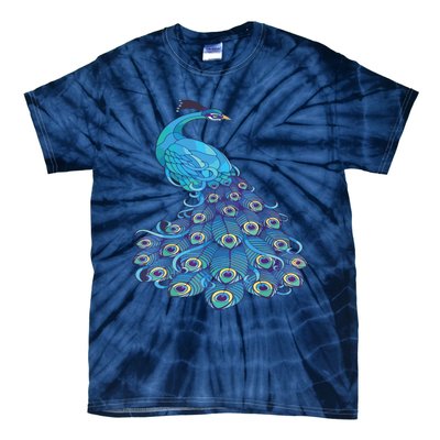 Blue Peacock Print Teal Feathers Bird Lover Tie-Dye T-Shirt