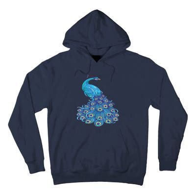 Blue Peacock Print Teal Feathers Bird Lover Tall Hoodie