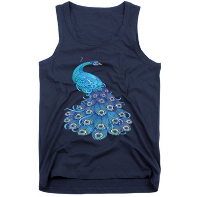 Blue Peacock Print Teal Feathers Bird Lover Tank Top