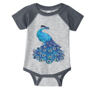 Blue Peacock Print Teal Feathers Bird Lover Infant Baby Jersey Bodysuit