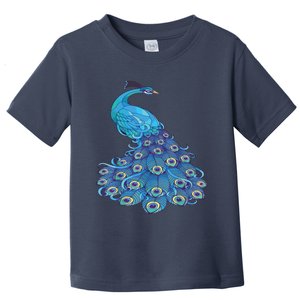 Blue Peacock Print Teal Feathers Bird Lover Toddler T-Shirt