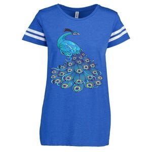 Blue Peacock Print Teal Feathers Bird Lover Enza Ladies Jersey Football T-Shirt