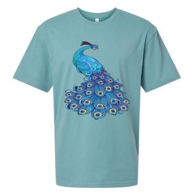 Blue Peacock Print Teal Feathers Bird Lover Sueded Cloud Jersey T-Shirt