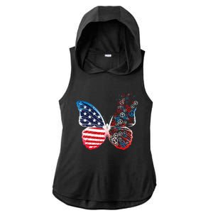 Butterfly Patriotic Peace Signs 4th Of July US Flag Ladies PosiCharge Tri-Blend Wicking Draft Hoodie Tank