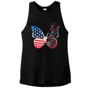 Butterfly Patriotic Peace Signs 4th Of July US Flag Ladies PosiCharge Tri-Blend Wicking Tank