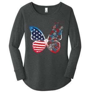 Butterfly Patriotic Peace Signs 4th Of July US Flag Women's Perfect Tri Tunic Long Sleeve Shirt