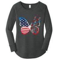 Butterfly Patriotic Peace Signs 4th Of July US Flag Women's Perfect Tri Tunic Long Sleeve Shirt