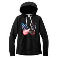 Butterfly Patriotic Peace Signs 4th Of July US Flag Women's Fleece Hoodie