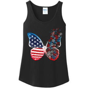 Butterfly Patriotic Peace Signs 4th Of July US Flag Ladies Essential Tank