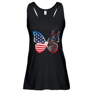 Butterfly Patriotic Peace Signs 4th Of July US Flag Ladies Essential Flowy Tank