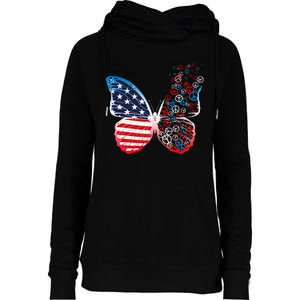 Butterfly Patriotic Peace Signs 4th Of July US Flag Womens Funnel Neck Pullover Hood