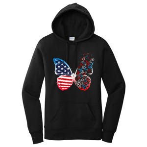 Butterfly Patriotic Peace Signs 4th Of July US Flag Women's Pullover Hoodie