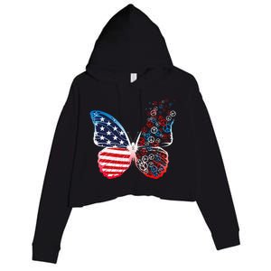 Butterfly Patriotic Peace Signs 4th Of July US Flag Crop Fleece Hoodie