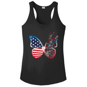 Butterfly Patriotic Peace Signs 4th Of July US Flag Ladies PosiCharge Competitor Racerback Tank