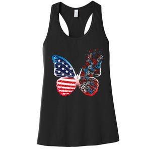 Butterfly Patriotic Peace Signs 4th Of July US Flag Women's Racerback Tank