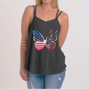 Butterfly Patriotic Peace Signs 4th Of July US Flag Women's Strappy Tank