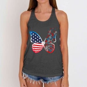 Butterfly Patriotic Peace Signs 4th Of July US Flag Women's Knotted Racerback Tank