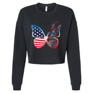 Butterfly Patriotic Peace Signs 4th Of July US Flag Cropped Pullover Crew