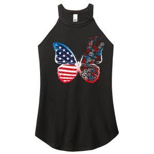 Butterfly Patriotic Peace Signs 4th Of July US Flag Women's Perfect Tri Rocker Tank