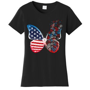 Butterfly Patriotic Peace Signs 4th Of July US Flag Women's T-Shirt