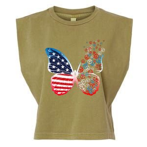 Butterfly Patriotic Peace Signs 4th Of July US Flag Garment-Dyed Women's Muscle Tee