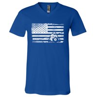 Billiards Pool Player Ball American Flag Vintage Cool Gift V-Neck T-Shirt