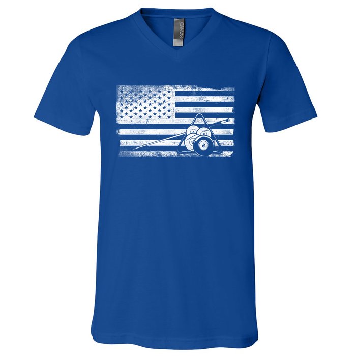 Billiards Pool Player Ball American Flag Vintage Cool Gift V-Neck T-Shirt