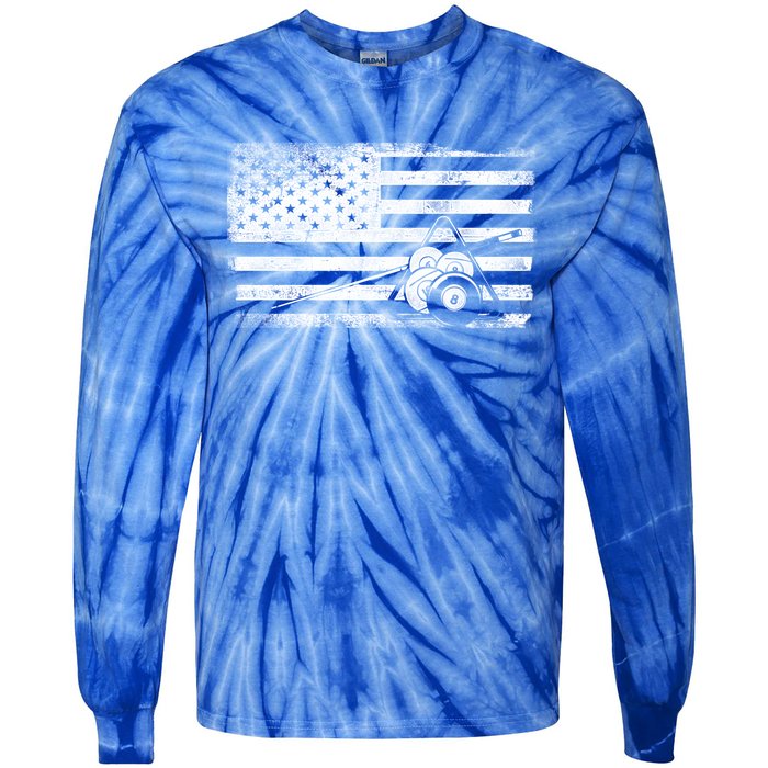 Billiards Pool Player Ball American Flag Vintage Cool Gift Tie-Dye Long Sleeve Shirt