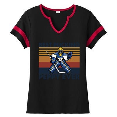 Best Pucking Peppy Ever Funny Hockey Grandpa Saying Cool Gift Ladies Halftime Notch Neck Tee