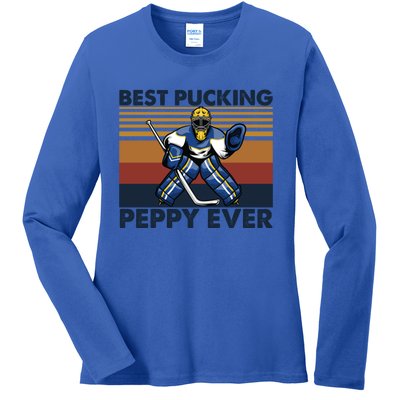 Best Pucking Peppy Ever Funny Hockey Grandpa Saying Cool Gift Ladies Long Sleeve Shirt