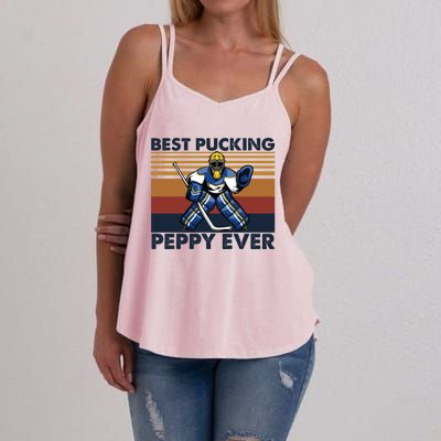 Best Pucking Peppy Ever Funny Hockey Grandpa Saying Cool Gift Women's Strappy Tank