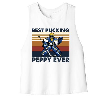 Best Pucking Peppy Ever Funny Hockey Grandpa Saying Cool Gift Women's Racerback Cropped Tank