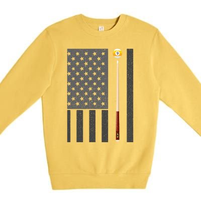 Billiards Pool Player Table Usa Us American Flag Cool Gift Premium Crewneck Sweatshirt