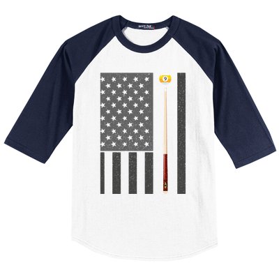 Billiards Pool Player Table Usa Us American Flag Cool Gift Baseball Sleeve Shirt