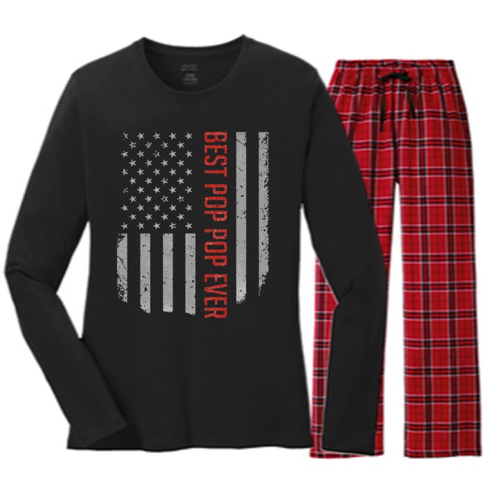 Best Pop Pop Ever American Flag Gifts For Father's day Women's Long Sleeve Flannel Pajama Set 