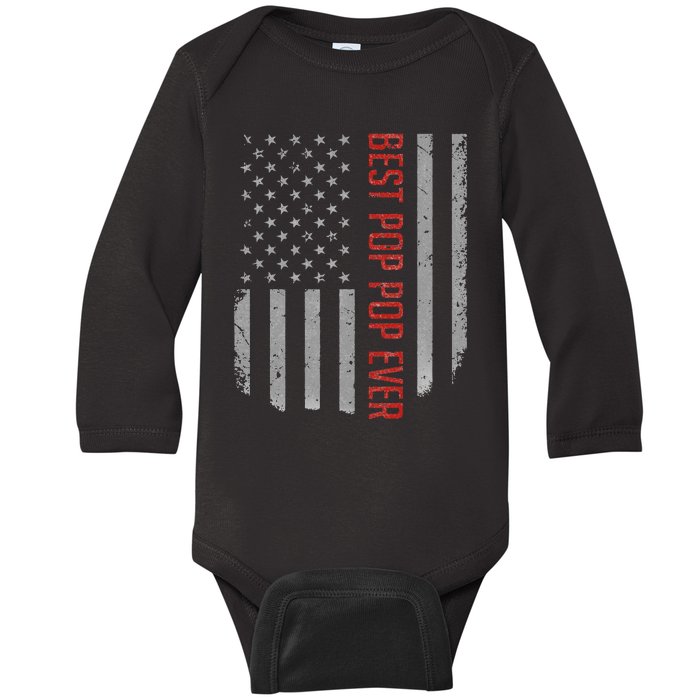 Best Pop Pop Ever American Flag Gifts For Father's day Baby Long Sleeve Bodysuit