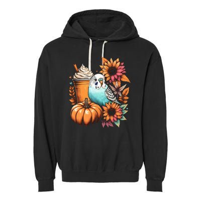 Budgie Parakeet Pumpkin Spice Latte Lovers Budgerigar Autumn Garment-Dyed Fleece Hoodie