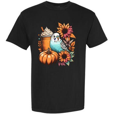 Budgie Parakeet Pumpkin Spice Latte Lovers Budgerigar Autumn Garment-Dyed Heavyweight T-Shirt