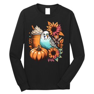 Budgie Parakeet Pumpkin Spice Latte Lovers Budgerigar Autumn Long Sleeve Shirt