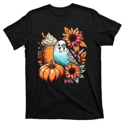 Budgie Parakeet Pumpkin Spice Latte Lovers Budgerigar Autumn T-Shirt