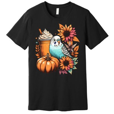 Budgie Parakeet Pumpkin Spice Latte Lovers Budgerigar Autumn Premium T-Shirt