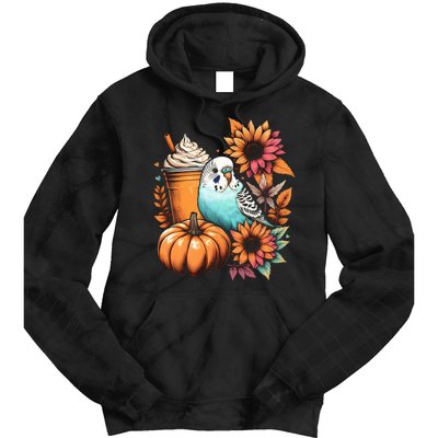 Budgie Parakeet Pumpkin Spice Latte Lovers Budgerigar Autumn Tie Dye Hoodie