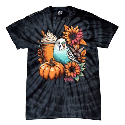 Budgie Parakeet Pumpkin Spice Latte Lovers Budgerigar Autumn Tie-Dye T-Shirt