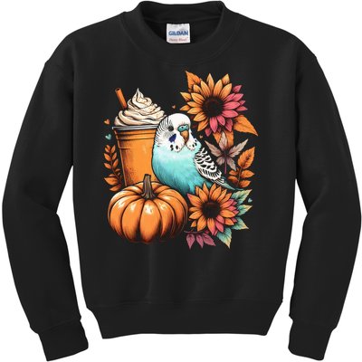 Budgie Parakeet Pumpkin Spice Latte Lovers Budgerigar Autumn Kids Sweatshirt