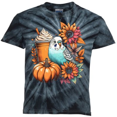 Budgie Parakeet Pumpkin Spice Latte Lovers Budgerigar Autumn Kids Tie-Dye T-Shirt