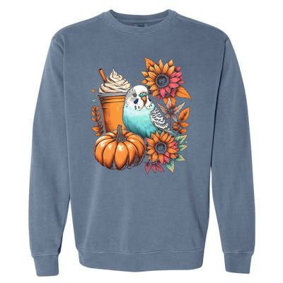 Budgie Parakeet Pumpkin Spice Latte Lovers Budgerigar Autumn Garment-Dyed Sweatshirt