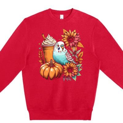 Budgie Parakeet Pumpkin Spice Latte Lovers Budgerigar Autumn Premium Crewneck Sweatshirt