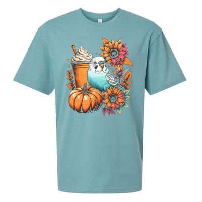 Budgie Parakeet Pumpkin Spice Latte Lovers Budgerigar Autumn Sueded Cloud Jersey T-Shirt